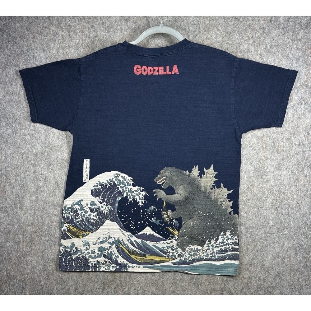 Vintage Godzilla Great Wave T Shirt AOP XL Navy Toho Japan Graphic Tee USA